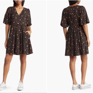 NWT Madewell Floral Poplin V-Neck Bubble Sleeve Minidress